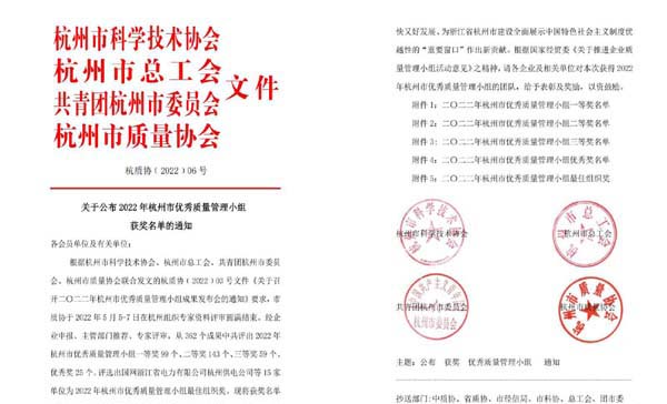 喜報！杭叉集團七個QC成果榮獲杭州市優秀質量管理小組獎